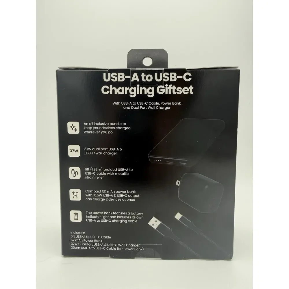 USB C Power Bank And Charger Set. 5k mAh . 6ft Slim, Fast Charging TSA Approved